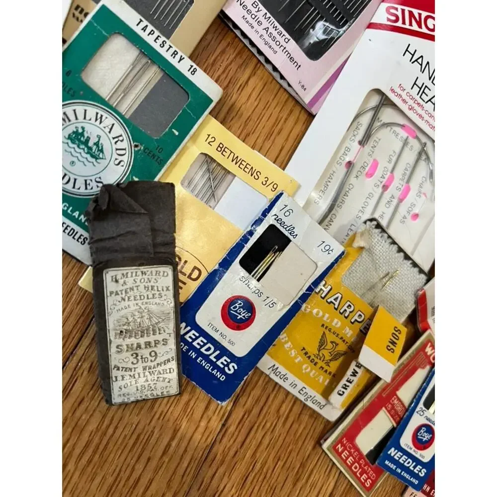 Vintage Sewing Needle Lot in Decorative Tin, Sewing Notions Craft Supply Lot